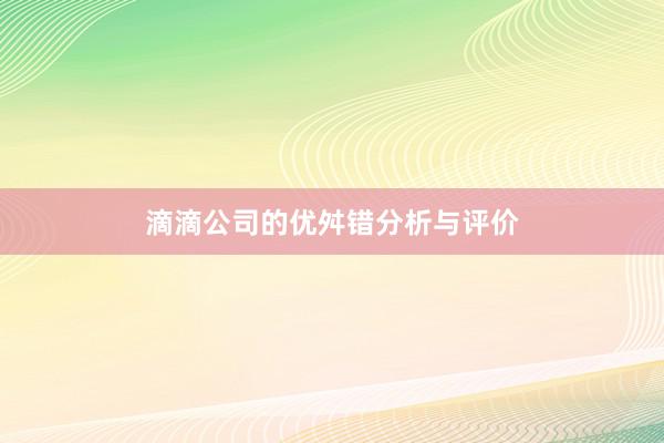 滴滴公司的优舛错分析与评价